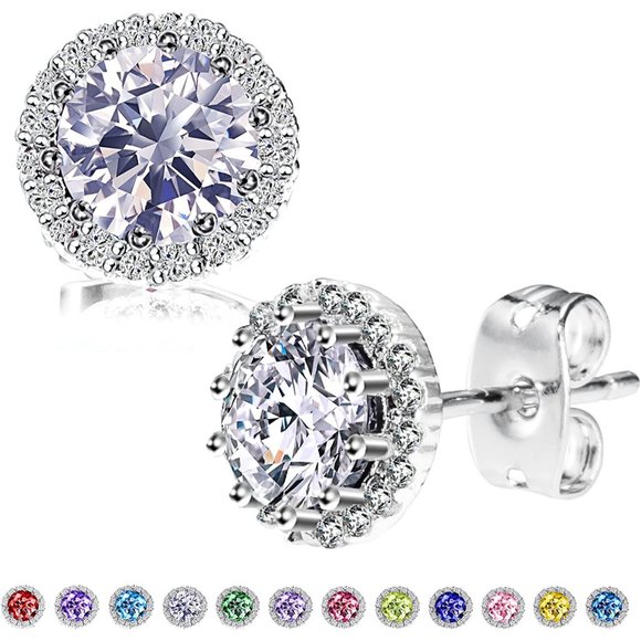 New  Diamond/April  Birthstone Stud Earrings Set, Copper Plated Cubic Zi… - Picture 3 of 7